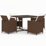 vidaXL 5-delige Tuinset met kussens, polyrattan, bruin