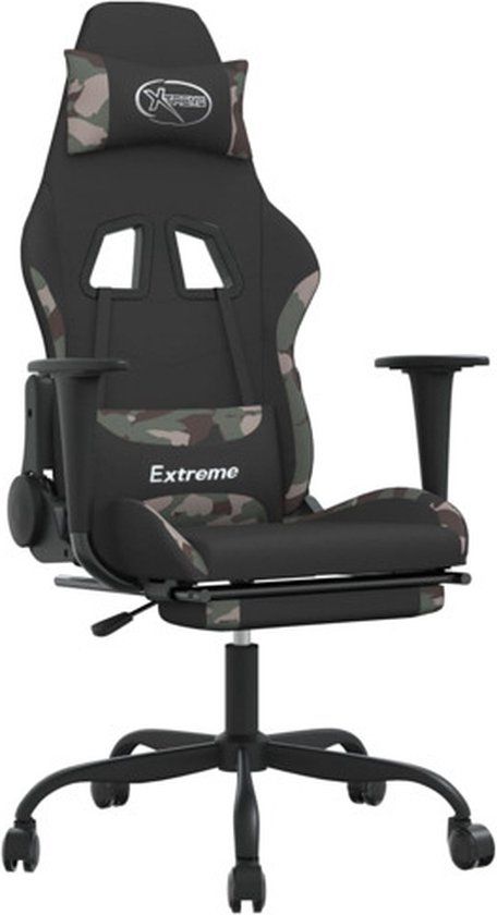 vidaXL Gamestoel met voetensteun stof zwart en camouflage