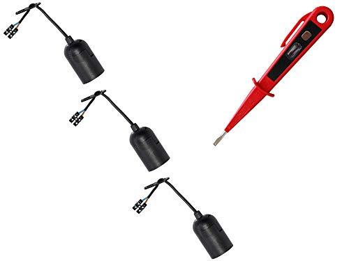 H+H Werkzeug LF3 + 45300 3 Set E27 + 1 x VDE-spanningstester/fasetest (bouwfitting lampfitting renovatiefitting bouwplaatsfitting), rood/zwart, 20 cm