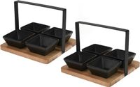 Excellent Houseware serveerplank met 4 schaaltjes - 2x - hout - aardewerk - 22 cm