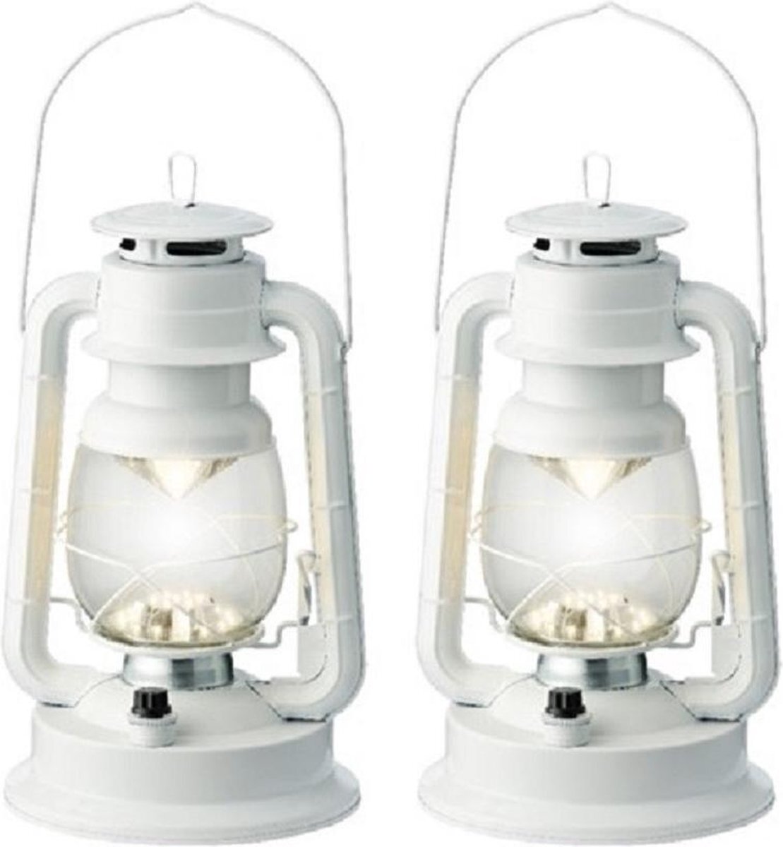 Lumineo Set van 2x stuks witte Led licht stormlantaarn 34 cm - Campinglamp/campinglicht - Warm witte Led lamp