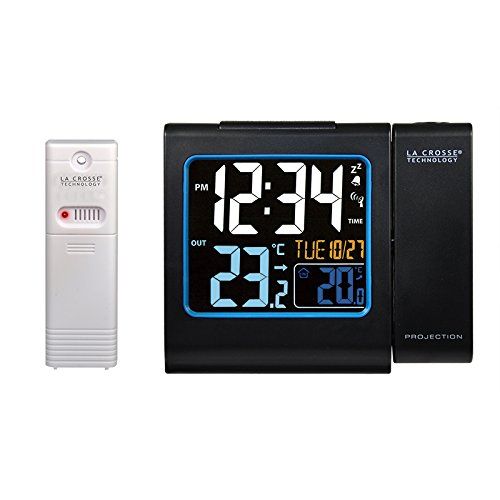 La Crosse Technology WT552 radiogestuurde wekker met 3 kleuren Temperatuur Int/Ext Projectie - Zwart