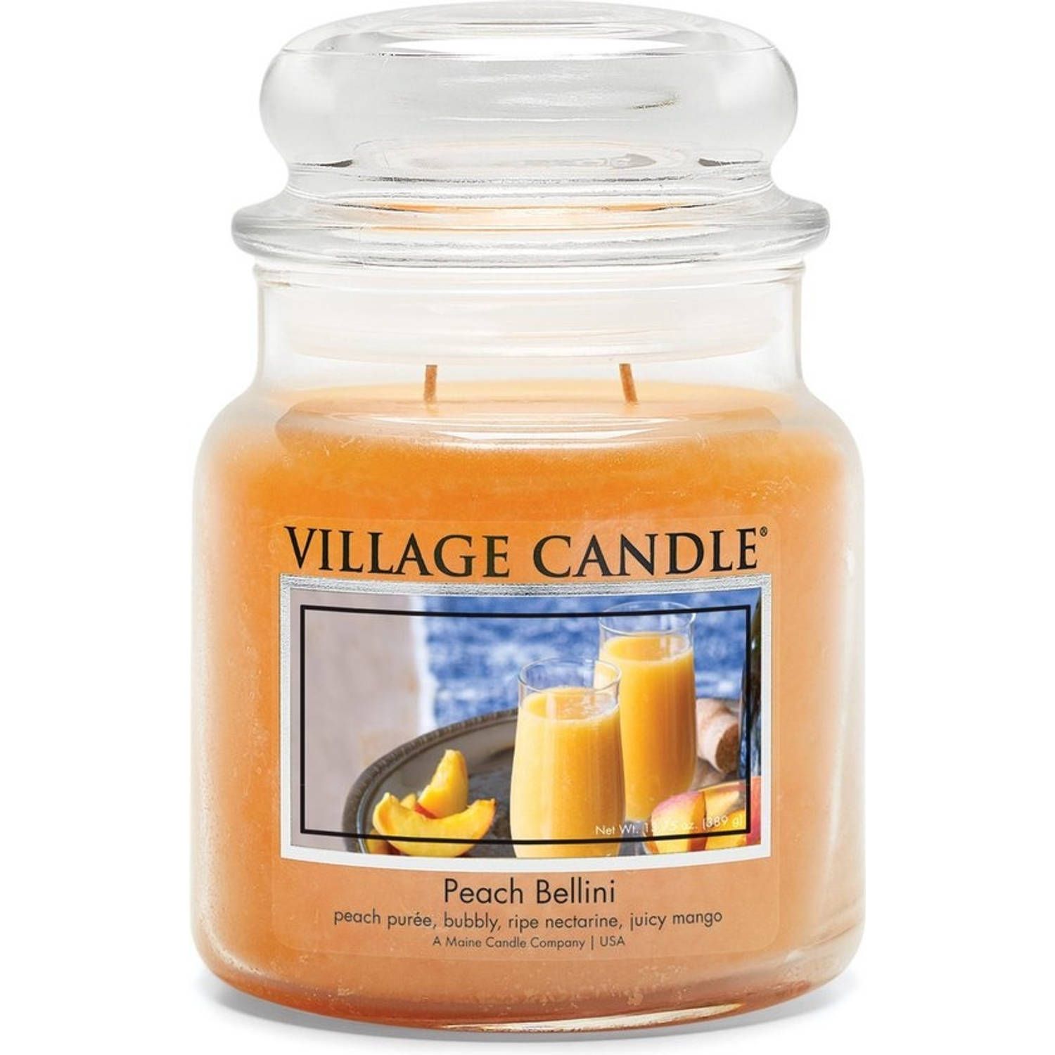 Village Candle Peach Bellini Medium Candle - 105 Branduren - Geel