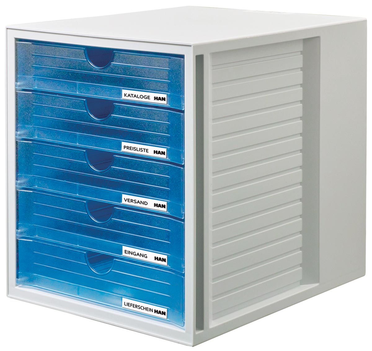HAN Systembox met 5 gesloten laden transparant blauw