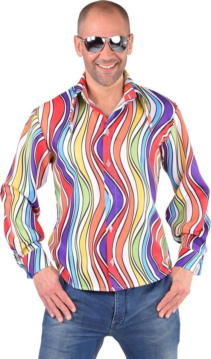 Magic by freddy Foute Party 70s blouse Regenboog | Verkleedkleding heren maat M (50-52)