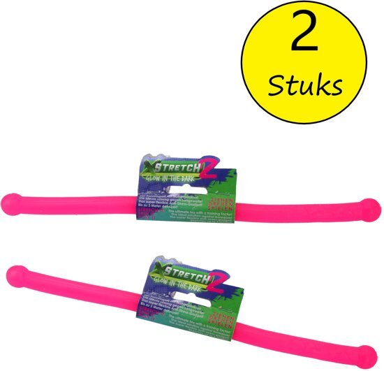 stretch 2 x- Glow in the Dark Stretch Stick 2 Stuks â€“ Stress Speelgoed â€“ Tot 3 meter Uitrekbaar â€“ Roze