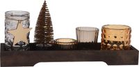 Theelichthouder set - Kerst - Kerstversiering - decoratie woonkamer - bruin - Glas