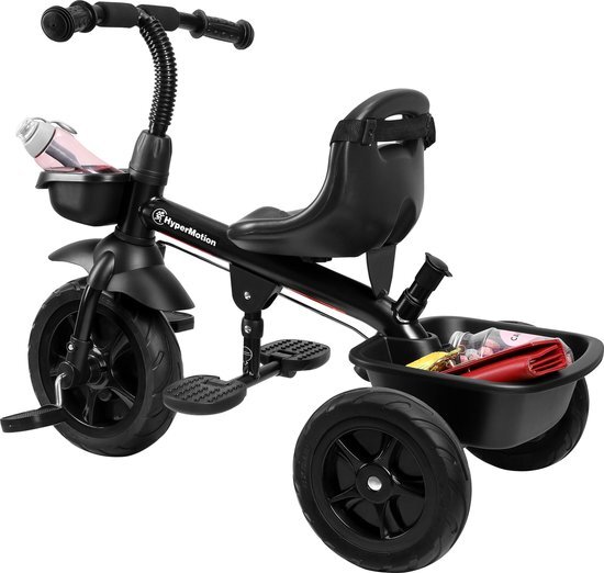 Hyper Motion Driewieler voor kinderen met stuurgreep voor ouders, veiligheidsgordels, comfortabel zadel, brede wielen, Tobi Vector eerste fiets voor kinderen, zwart