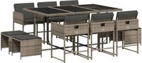 vidaXL 11-delige Tuinset met Kussens Poly Rattan Grijs
