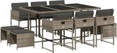 vidaXL 11-delige Tuinset met Kussens Poly Rattan Grijs