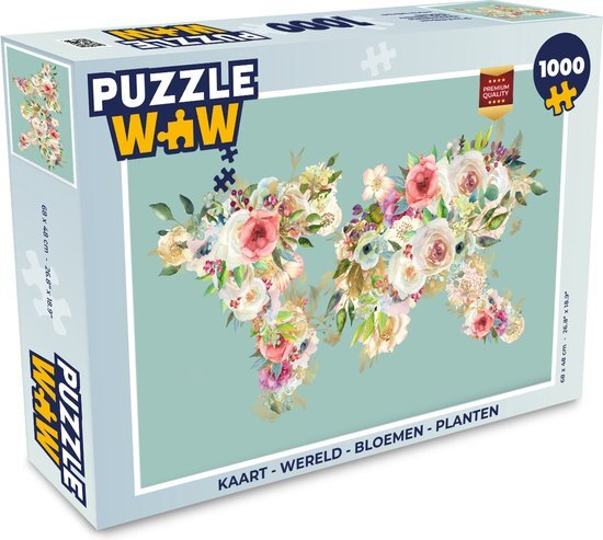 MuchoWow Puzzel Kaart - Wereld - Bloemen - Planten - Legpuzzel - Puzzel 1000 stukjes volwassenen