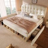 STILVORA Gestoffeerd Bed 140x190 cm Beige
