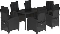 vidaXL Ensemble de jardin 7 pièces en poly rotin noir avec coussins