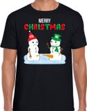 Bellatio Decorations Merry Christmas sneeuwpoppen mijne is groter fout Kerst t-shirt - Zwart - Heren - XL