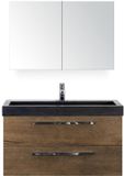BES LED Seville Badmeubelset 100 cm - Tabacco - Wastafel Hardsteen Wit Lucca met Spiegelkast
