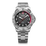 WENGER Seaforce Herenhorloge, analoog, kwarts, Ø 43 mm, Zwitsers gemaakt, waterdicht tot 200 m, zwart/rood, armband van zilverkleurig staal, 01.0641.139