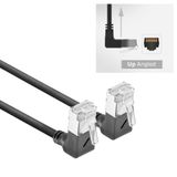ACT Zwarte 0,15 meter U/FTP CAT6A LSZH Slimline patchkabel met RJ45 connectoren 90° haaks boven naar 90° haaks boven DA6930