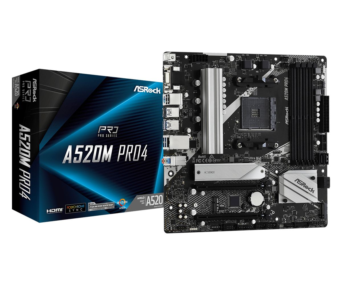 ASRock A520M Pro4 - Micro ATX Motherboard - Socket AM4