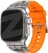 Bandz Liquid silicone band 'Explorer' - Luxe horlogeband geschikt voor Series Apple Watch 1/2/3/4/5/6/8/9/10/11/SE(2-3)/Ultra(2-3) - iWatch bandje voor grote maten 44mm 45mm 46mm 49mm (oranje met titanium connectors)