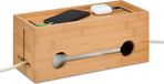 Relaxdays kabelbox - voor 2 stekkerdozen - bamboe - 14 x 34,5 x 14 cm