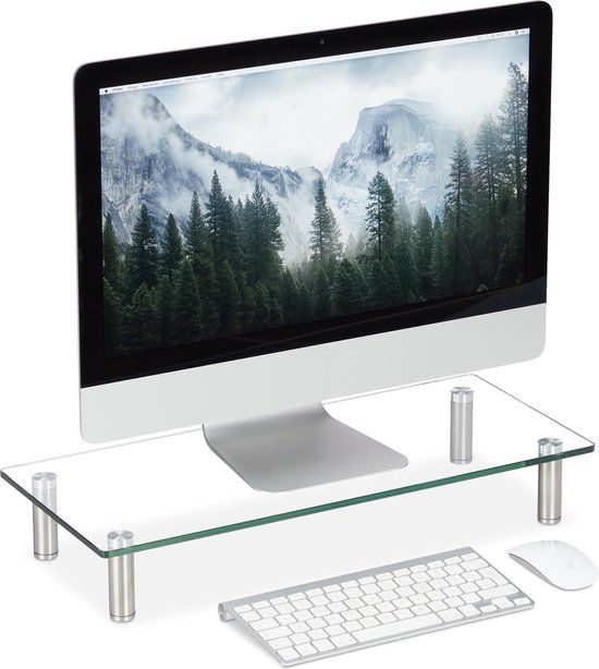 Relaxdays Monitor Verhoger - Glazen Monitorstandaard - Transparant - Medium