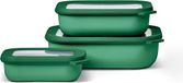 Sans marque Ensemble rectangulaire multi-bols de 3 - Pots de conservation avec couvercle - Convient comme boîte de rangement, vaisselle pour réfrigérateur, congélateur et micro-ondes - 500 ml, 1000 et 2000 ml - Vert vif