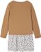 Vertbaudet Set - 2 delig - jurk - cardigan - bloemen - katoen - Kameel - Maat 104