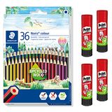 STAEDTLER Noris Colour Kleurpotlodenset inclusief 4 Pritt lijmstiften, 36 kleurpotloden + 4 lijmstiften