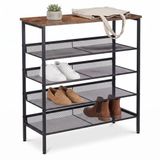 Merkloos Relaxdays Schoenenrek - 75x81x30 cm - industrieel - metaal - zwart-bruin