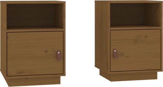 vidaXL Nachtkastjes 2 stuks 40x34x55 cm massief grenenhout honingbruin