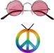 Widmann Hippie Flower Power verkleed set met peace ketting en roze party bril