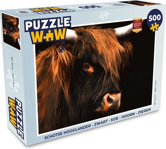 MuchoWow Puzzel Schotse hooglander - Zwart - Koe - Hoorn - Dieren - Legpuzzel - Puzzel 500 stukjes - Sinterklaas cadeautjes - Sinterklaas voor grote kinderen