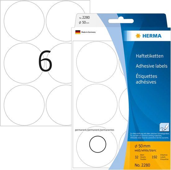 HERMA Vielzwecketiketten wit 50 mm rond Papier 192 St.
