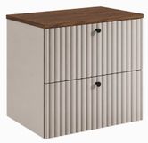 3xE living Meuble de salle de bain Suspendu sous lavabo 60 cm, 2 tiroirs, Cachemire + Plan de toilette Chêne Noyer, Poignées noires, 60 x 44,4 x 58,6 cm
