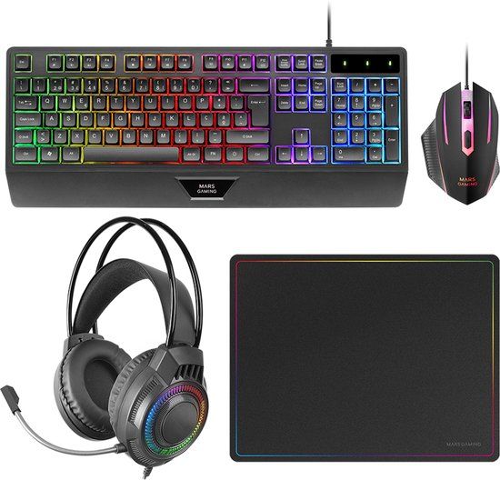 Mars Gaming MCP124PRO toetsenbord Inclusief muis Gamen USB QWERTY Portugees Zwart