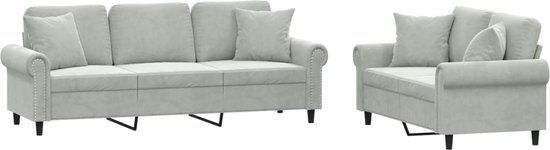vidaXL 2-delige Loungeset met kussens fluweel lichtgrijs