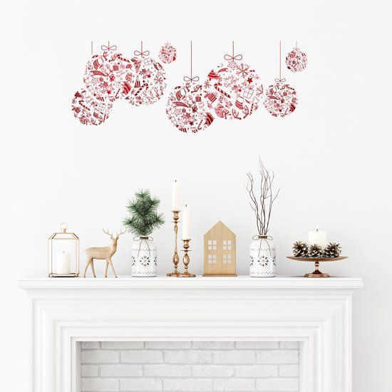 Ambiance Sticker Kerststickers, rode kerstballen - 60x70cm