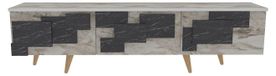 Support TV, blanc et marbre, 160x45x35 cm, revêtement en mélamine