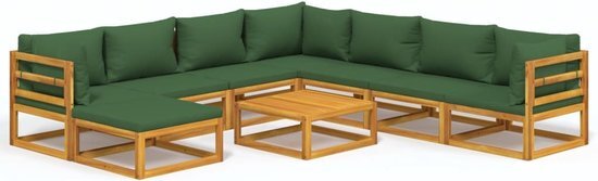 vidaXL 9-delige Loungeset met groene kussens massief hout