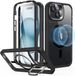 ESR Armor Tough HaloLock Hoesje Geschikt voor Apple iPhone 15 Plus | Compatibel met MagSafe | met Stash Stand Kickstand | Full Protect | Extra Camera Bescherming | Transparant Zwart