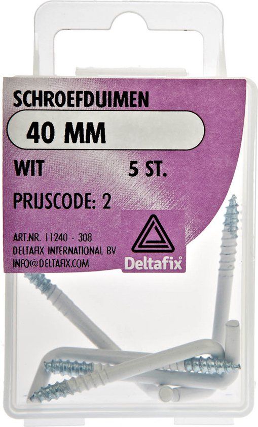 Deltafix Schroefduimen - 5x - Gecoat Metaal - 40 mm - Wit