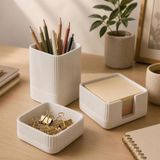 Esthetische bureau-organizer, set van 3 voor op kantoor, stevige betonnen bureauaccessoires voor dames of heren, verfraaien elk kantoordecor - set inclusief penhouder, paperclipbakje en memohouder