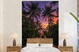 Nr1Wallpaper Behang - Fotobehang Zonsondergang - Palmbomen - Strand - Breedte 195 cm x hoogte 300 cm