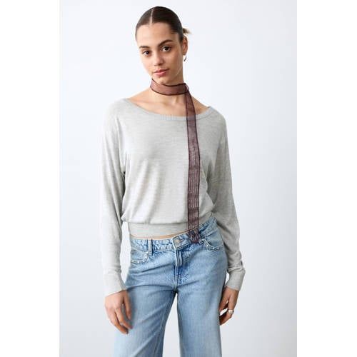 MANGO TEEN off shoulder trui grijs melange