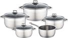 BAUMALU set de casseroles, 9 pièces, acier inoxydable, adapté à toutes les sources de chaleur y compris l'induction, avec couvercles en verre, diamètres : 16/20/24 cm