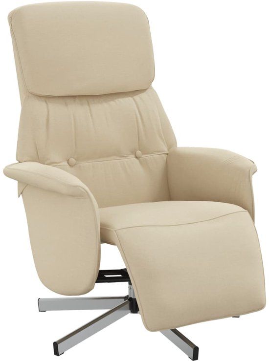 vidaXL Fauteuil verstelbaar met voetensteun stof crèmekleurig