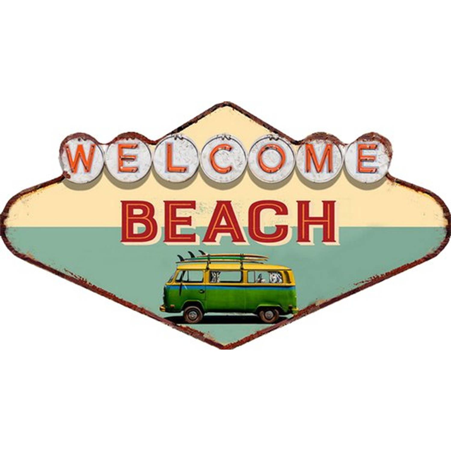 Clayre & Eef Wanddecoratie - 49x27 cm - Groen/Rood - IJzer - Welcome Beach