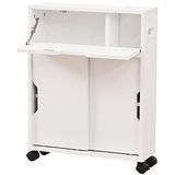 BAKAJI Ruimtebesparende kast, ideaal voor badkamer, keuken en krappe ruimtes, smalle opbergkast, wit, robuust meubel met 360° draaibare wielen, 2 schuifdeuren en 1 klep, 52 x 17 x 67 cm