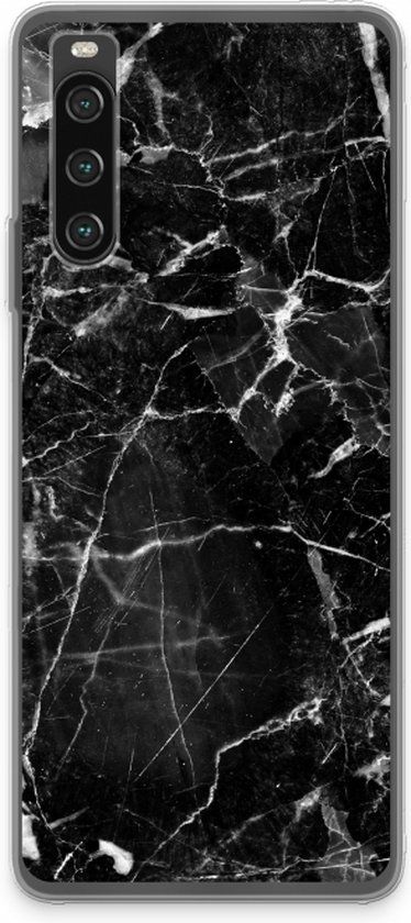 Case Company® - Sony Xperia 10 IV Hoesje - Zwart Marmer - Soft Cover