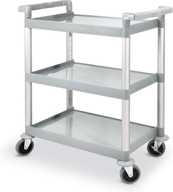 Hendi Serveerwagen - Keukentrolley op Wieltjes - Kunststof - 3 Bladen - 80x41x95cm - Grijs